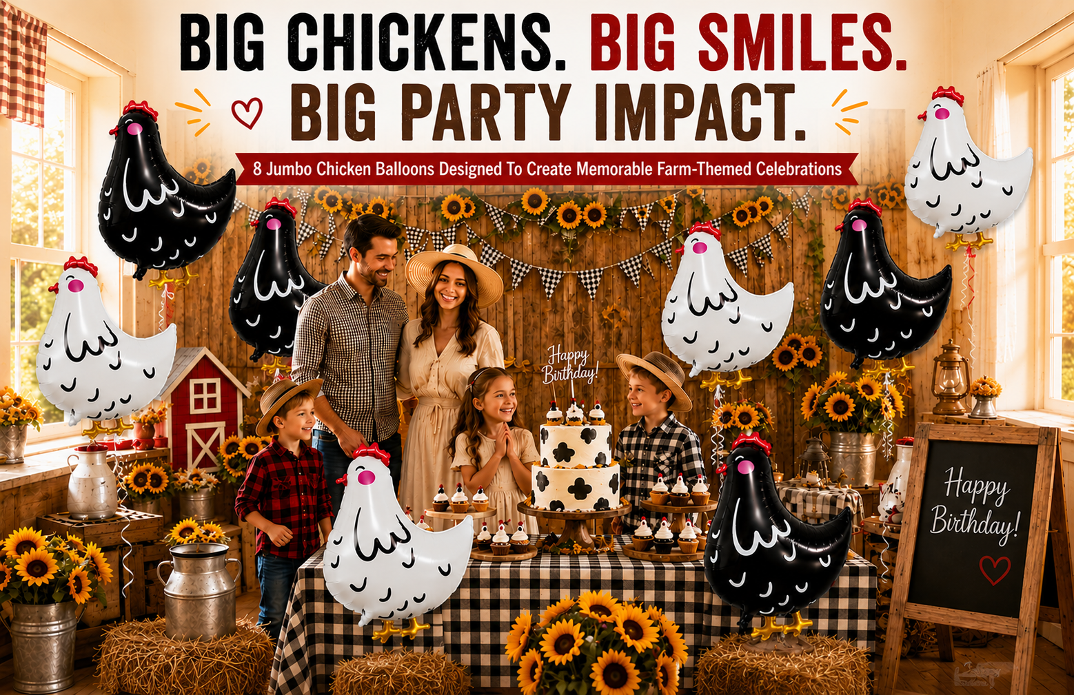 Jumbo Chicken Balloon Set | 8 Piece Farm Birthday Party Decorations