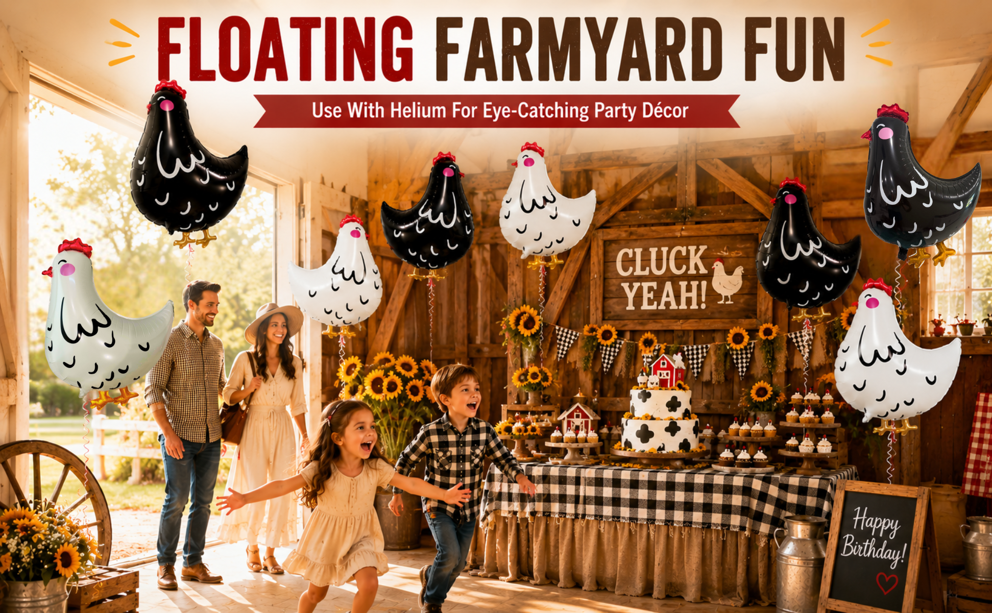 Jumbo Chicken Balloon Set | 8 Piece Farm Birthday Party Decorations