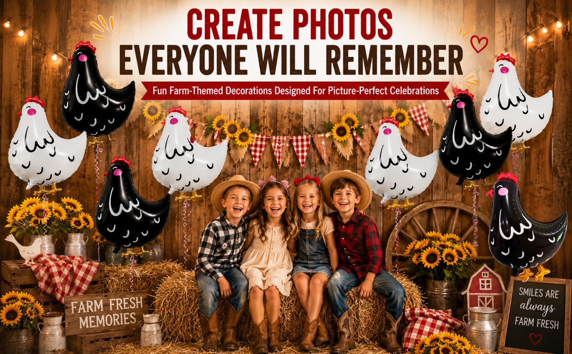 Jumbo Chicken Balloon Set | 8 Piece Farm Birthday Party Decorations
