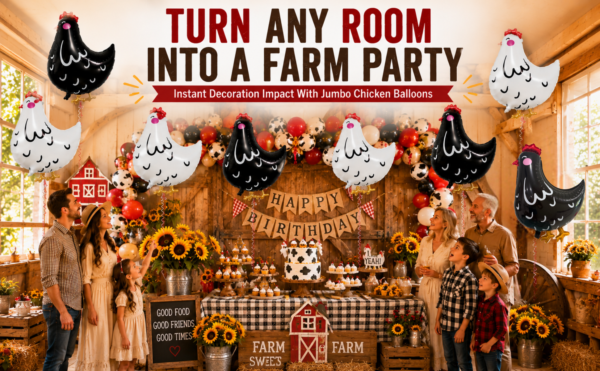 Jumbo Chicken Balloon Set | 8 Piece Farm Birthday Party Decorations