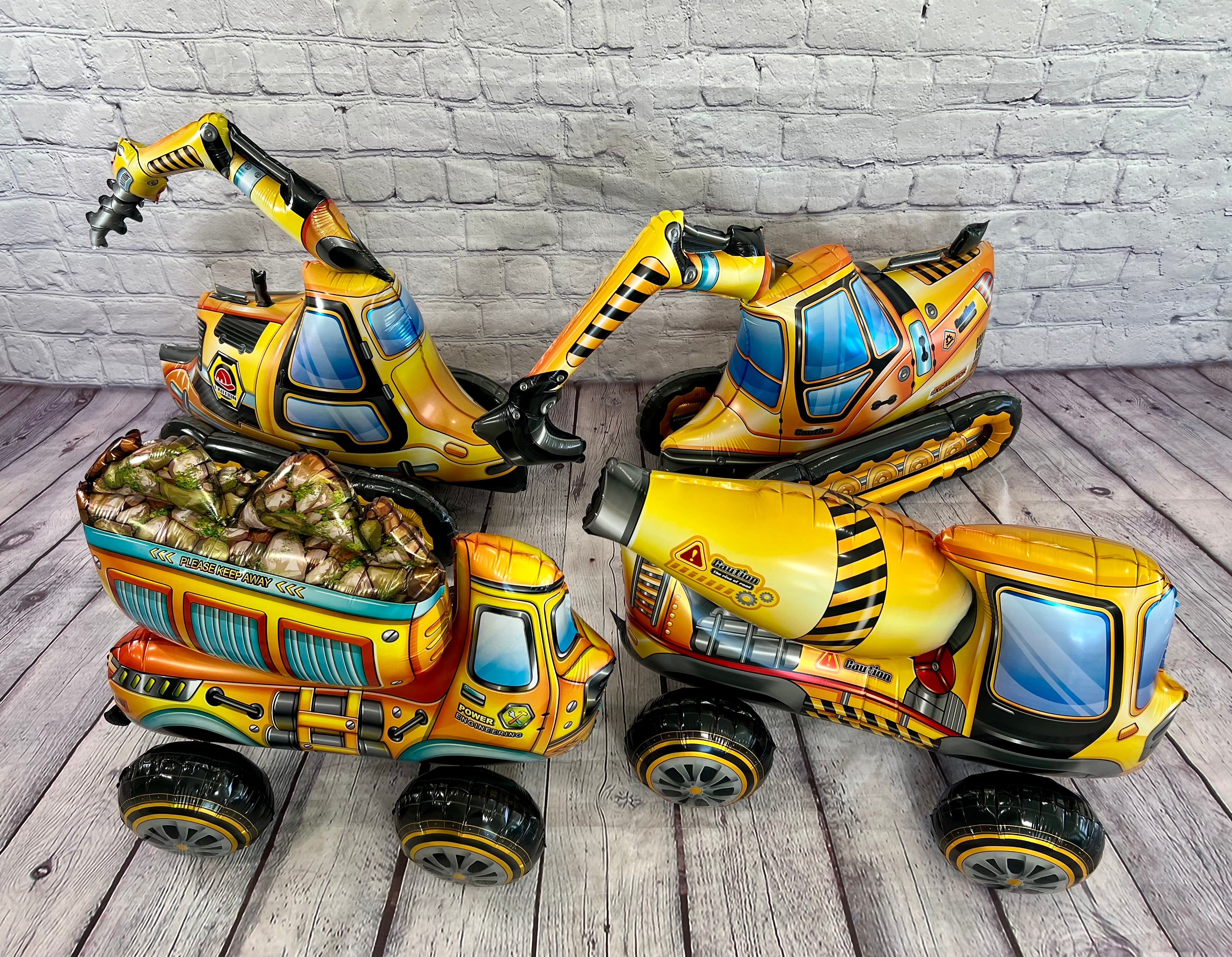 Construction Truck Balloon Set – Dump Truck, Bulldozer & More (4-Piece Set)