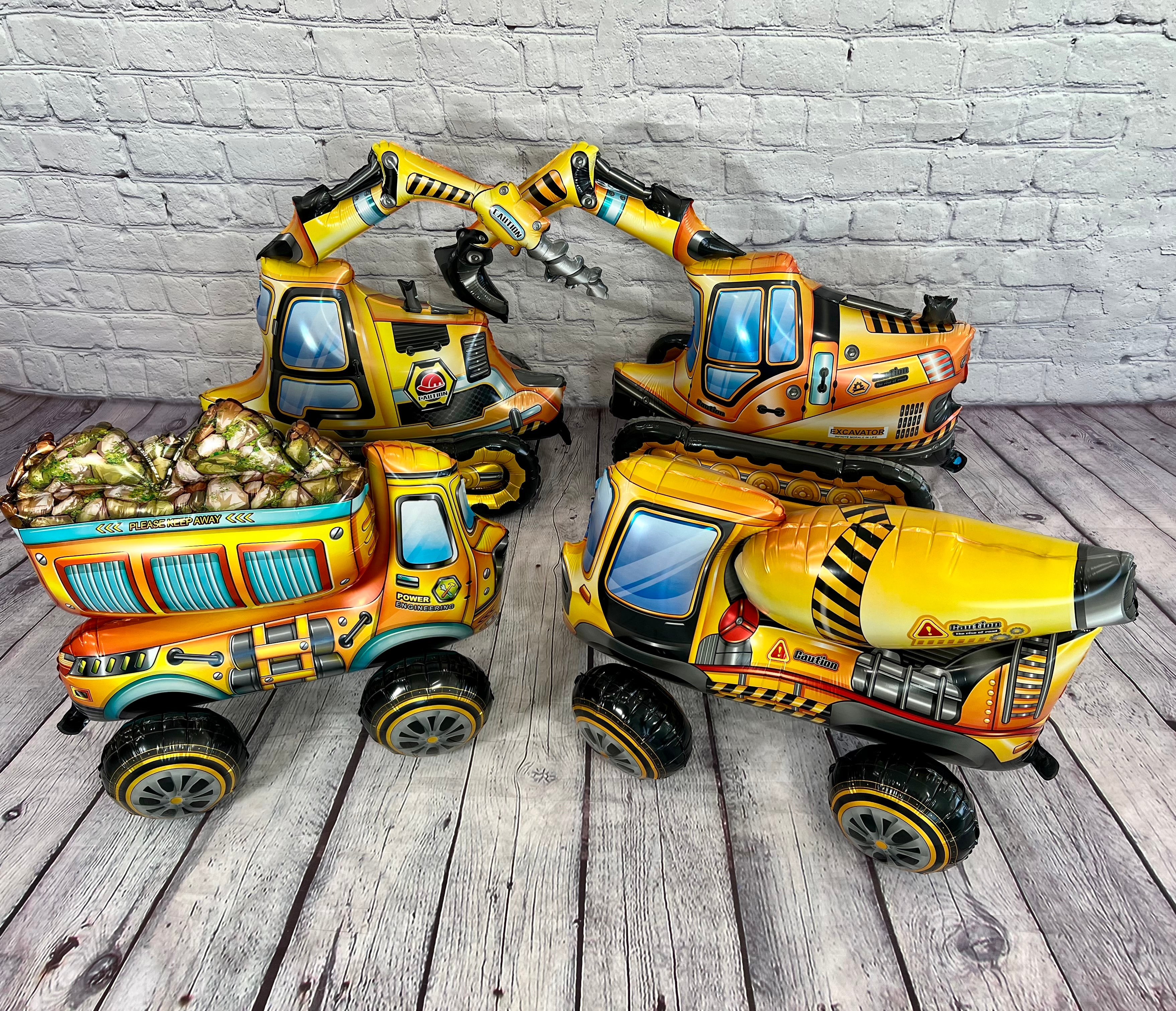 Construction Truck Balloon Set – Dump Truck, Bulldozer & More (4-Piece Set)