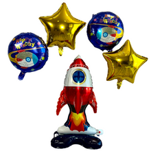 Load image into Gallery viewer, Rocket Ship Balloon Birthday Outer Space Stars 5 PC Set | Party Supplies Balloons and Decorations for Celebrations Events | Gifts for Kids
