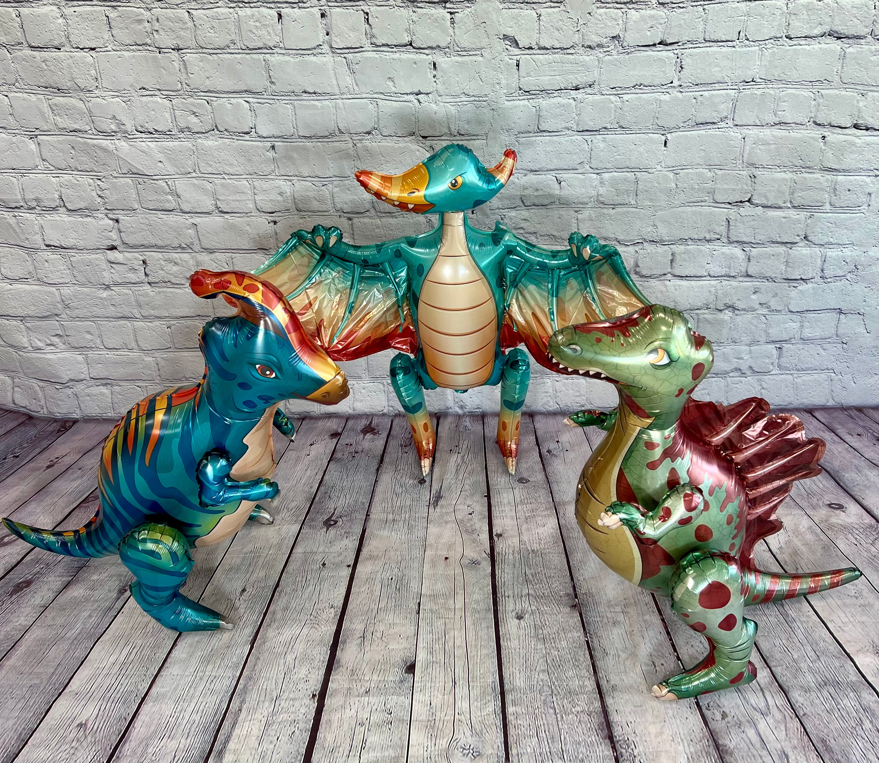 Dinosaur 4D Standing Balloon Set – Jumbo Foil Party Decor (3-Piece Set)