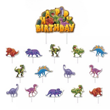 Load image into Gallery viewer, Dinosaur birthday cupcake toppers for kids birthday party celebrations - Set of 15 Cake Toppers | Birthday party decor | Gifts for kids
