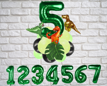 Load image into Gallery viewer, Dinosaur Number Balloons | Birthday party supplies and decor balloon decorations for celebrations First Birthdays | Foil Mylar Latex Balloon
