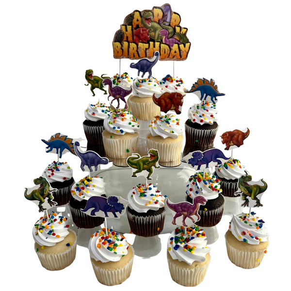 Dinosaur Birthday Cupcake Toppers – Party Cake Decor (15-Piece Set)