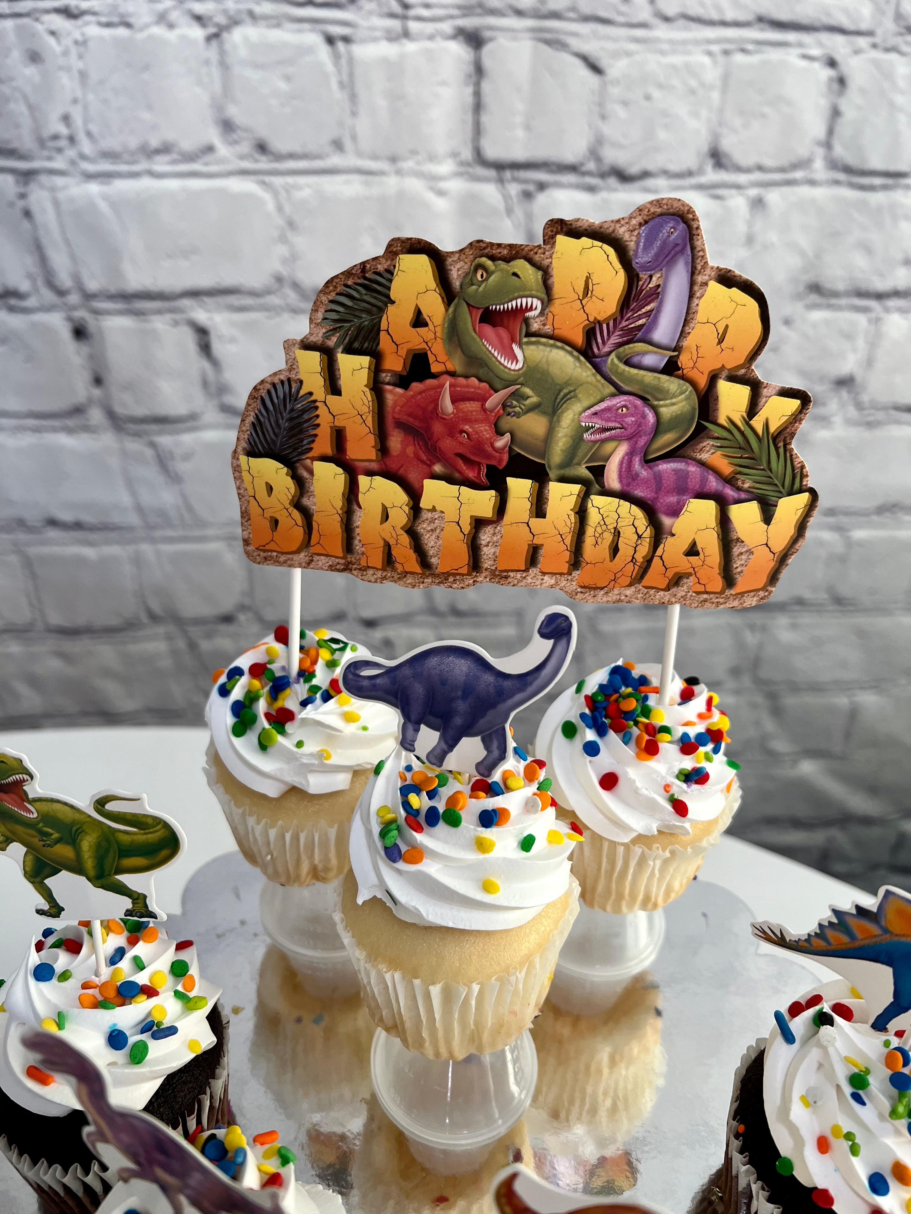 Dinosaur Birthday Cupcake Toppers – Party Cake Decor (15-Piece Set)