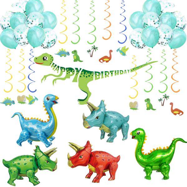Walking Dinosaur Balloon & Happy Birthday Banner Party Set – Jumbo Decor