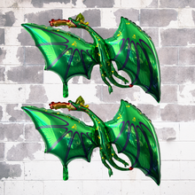 Load image into Gallery viewer, Green Dragon Foil Balloons JUMBO Mylar Set of 2 | Birthday Party Decorations Supplies | Dragons Love Tacos Baby Shower Gender Reveal Gifts
