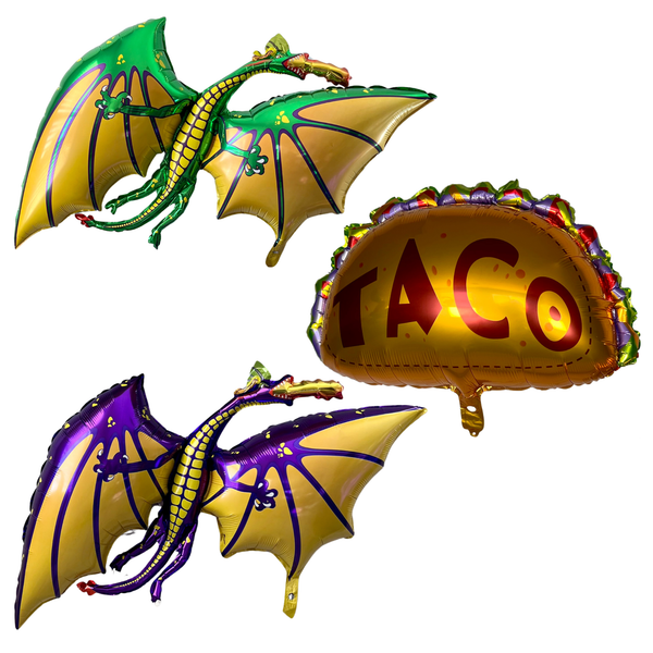 Dragon & Taco Foil Balloons – Fiesta Birthday Party Decor