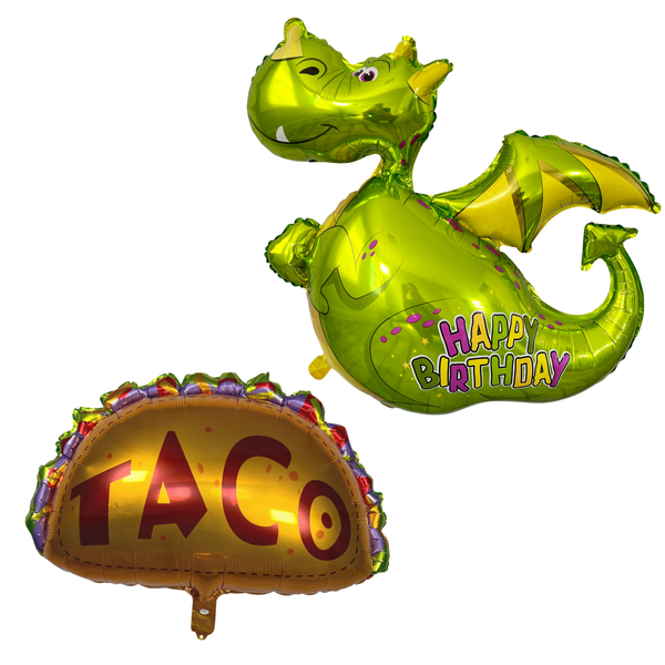 Dragon & Taco Foil Balloons – Fiesta Birthday Party Decor