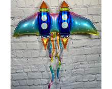 Load image into Gallery viewer, Kids superhero flying jetpack birthday balloons party favors with rockets | Pack of 6 | Party Balloons and Decorations for Events and Celebrations
