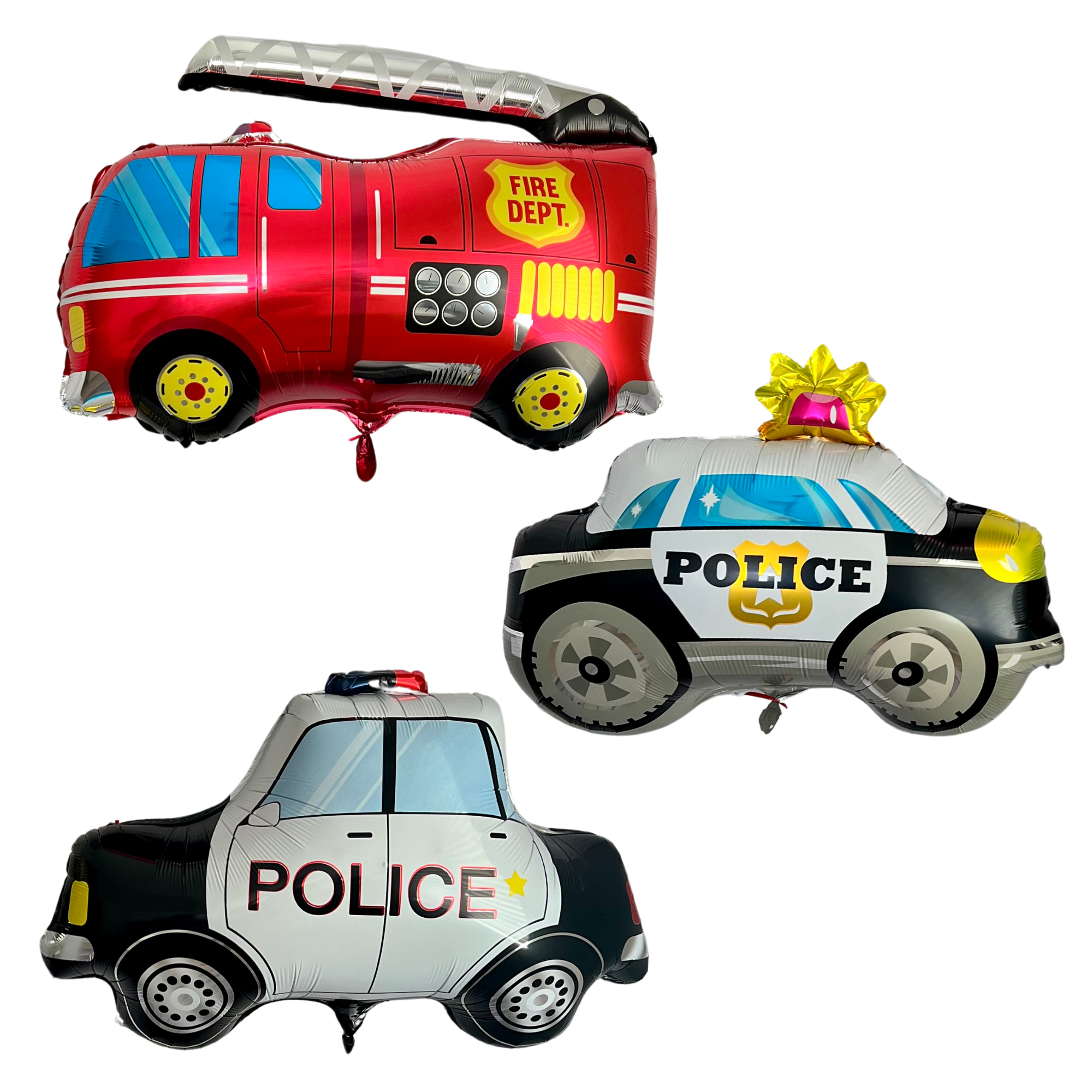 Fire Truck & Police Car Balloon Set – First Responder Party Decor (3-Piece Set)