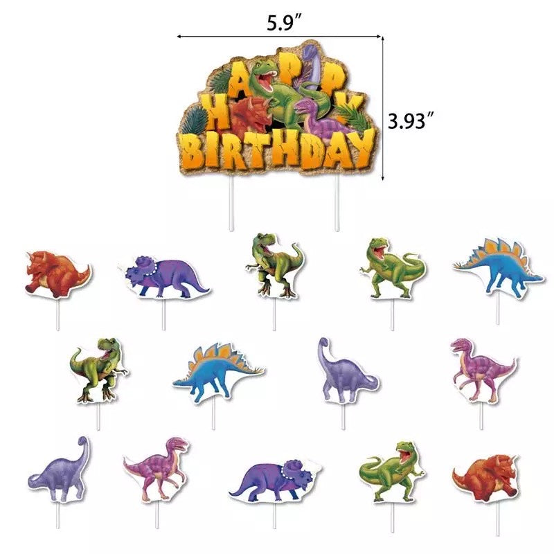 Dinosaur Birthday Cupcake Toppers – Party Cake Decor (15-Piece Set)