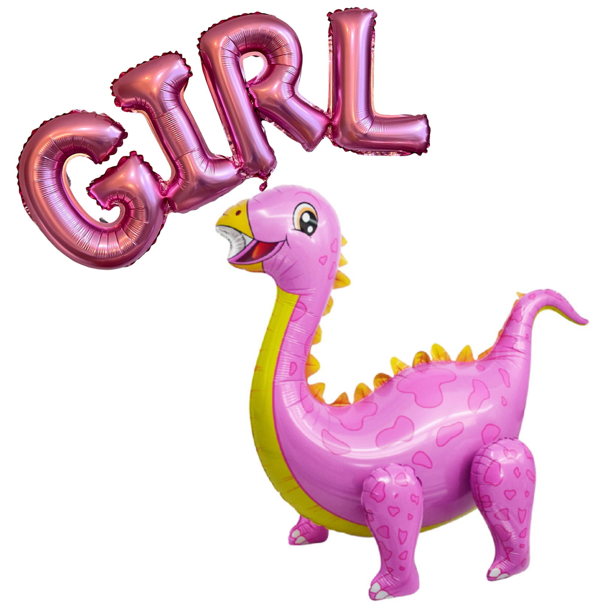 Pink 4D Dinosaur Standing Balloon – Jumbo Foil with Girl Letters