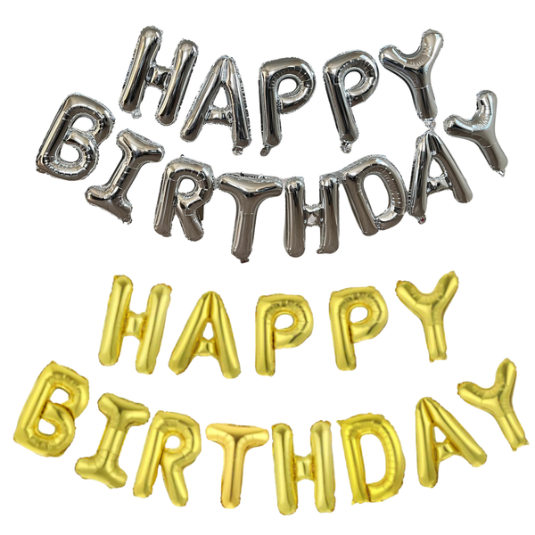 Happy Birthday Foil Letter Balloon Set – Gold or Silver Party Decor