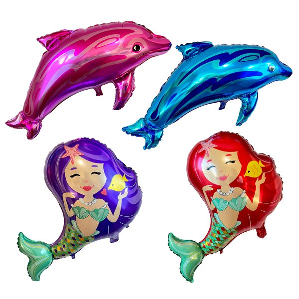 Mermaid & Dolphin Balloon Set – Birthday Party Decor (4-Piece Set)