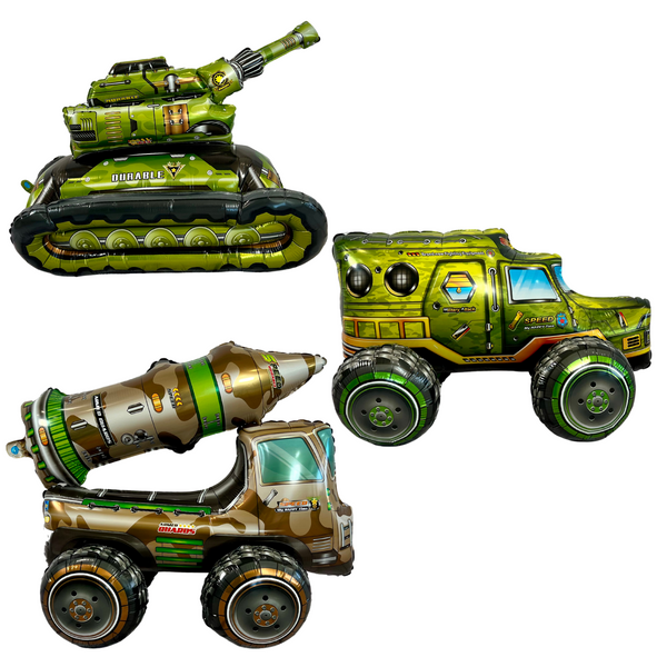 Military Vehicle Balloon Set – Trucks, Tank & Missile (3-Piece Set)