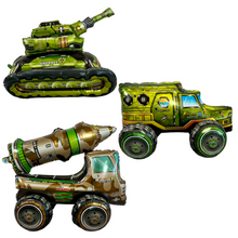 Load image into Gallery viewer, Military Trucks Tanks and Missile Balloons 3 PC Set | Kids Birthday Patriotic Events Veterans Soldiers | Party Supplies and Decorations
