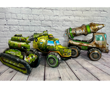 Load image into Gallery viewer, Military Trucks Tanks and Missile Balloons 3 PC Set | Kids Birthday Patriotic Events Veterans Soldiers | Party Supplies and Decorations
