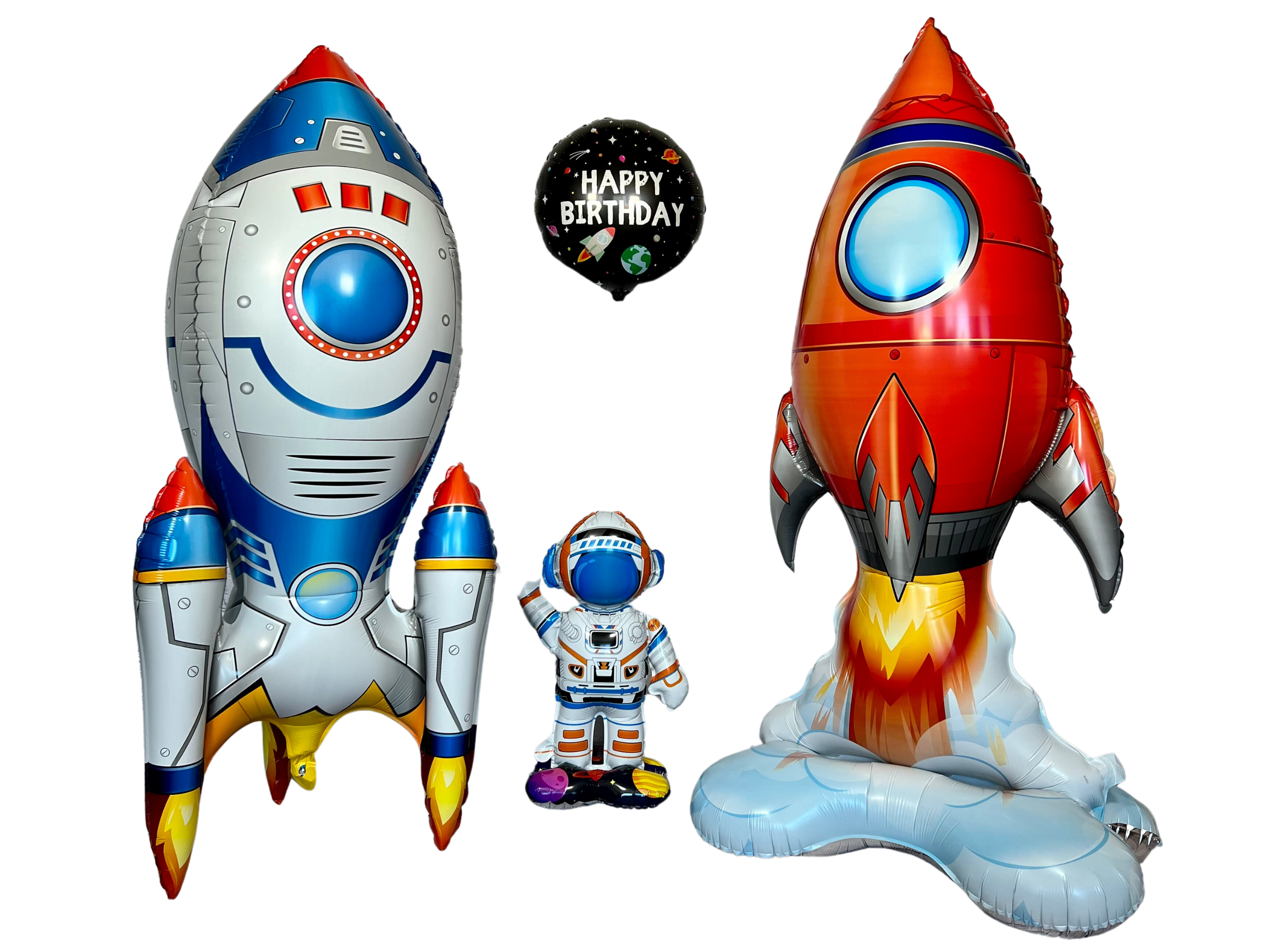 Astronaut & Rocket Ship Balloon Set – Jumbo Outer Space Party Decor (4-Piece Set)