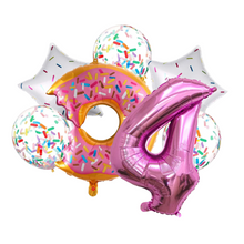 Load image into Gallery viewer, Donut Pink Number Balloon 32&quot; Jumbo Foil and Latex Balloon Bouquet | Party Supplies and Decorations | Sweet Birthday Party Celebration Decor
