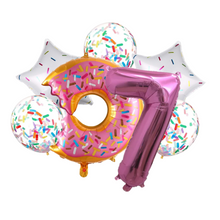 Load image into Gallery viewer, Donut Pink Number Balloon 32&quot; Jumbo Foil and Latex Balloon Bouquet | Party Supplies and Decorations | Sweet Birthday Party Celebration Decor

