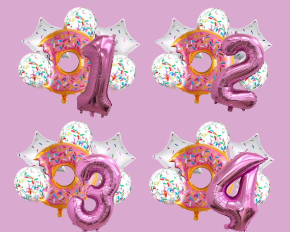 Pink Donut Number Balloon Bouquet – Jumbo 32" Birthday Party Decor