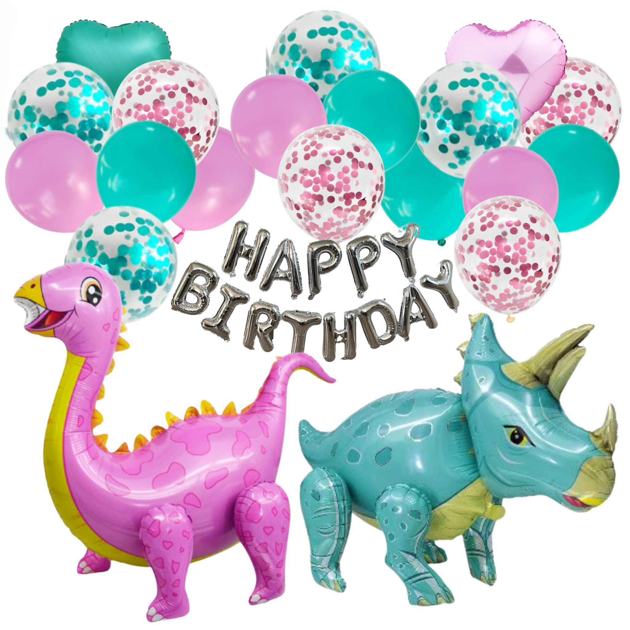 Pink & Teal Dinosaur Balloons – Jumbo Birthday Party Decor