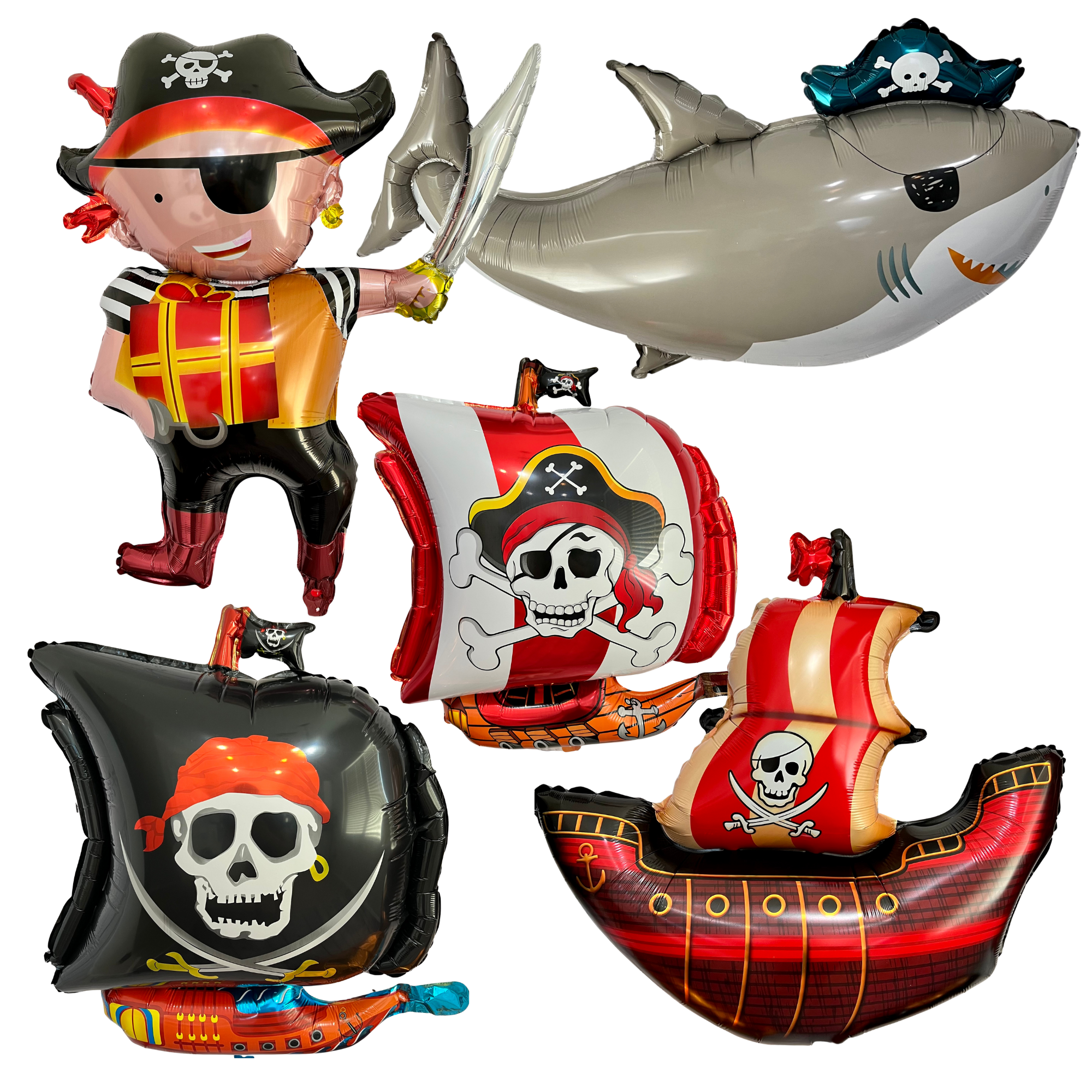 Pirate Ship, Skull & Shark Balloon Set – Party Decor (7-Piece Set)