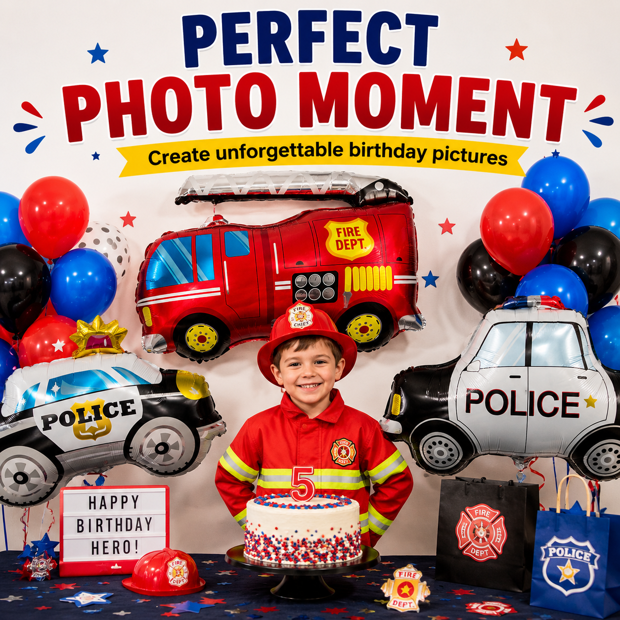 Fire Truck & Police Car Balloon Set – Foil Party Decor (3-Piece Set)