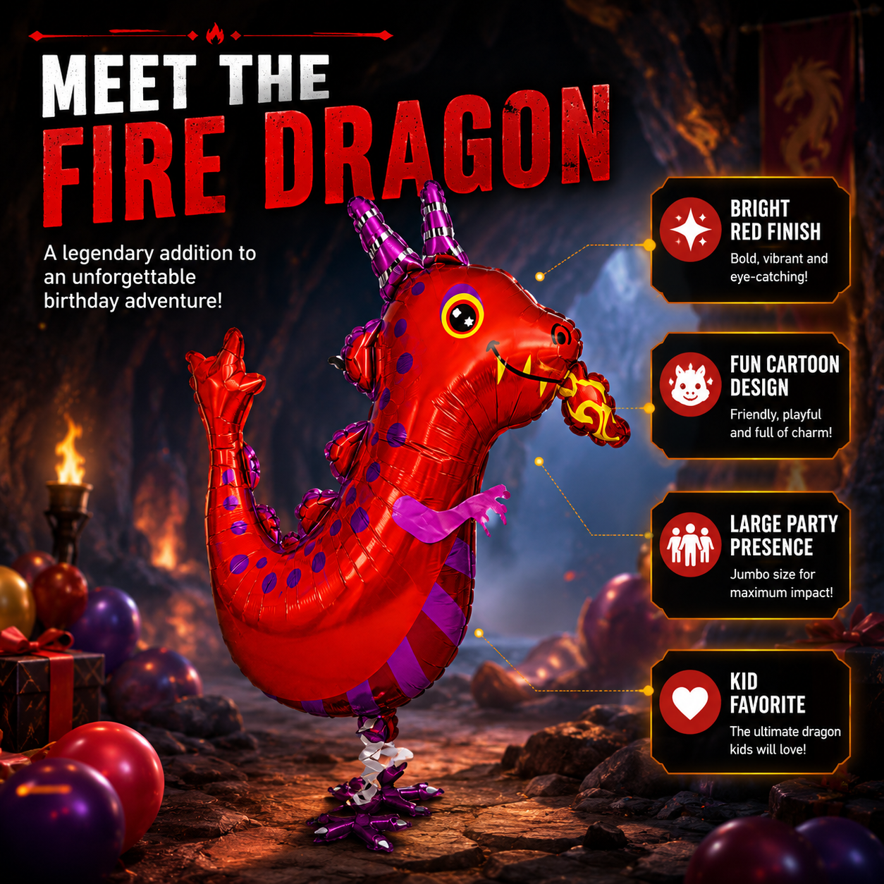 Black and Red Walking Dragon Balloons Set of 2