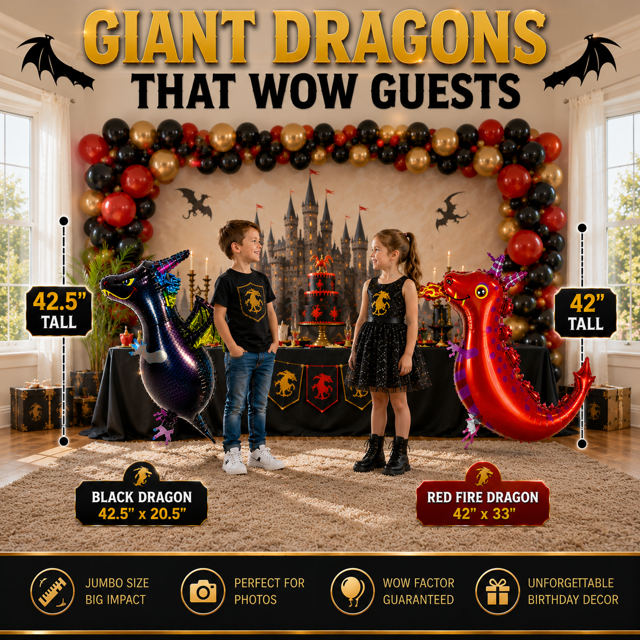 Black and Red Walking Dragon Balloons Set of 2