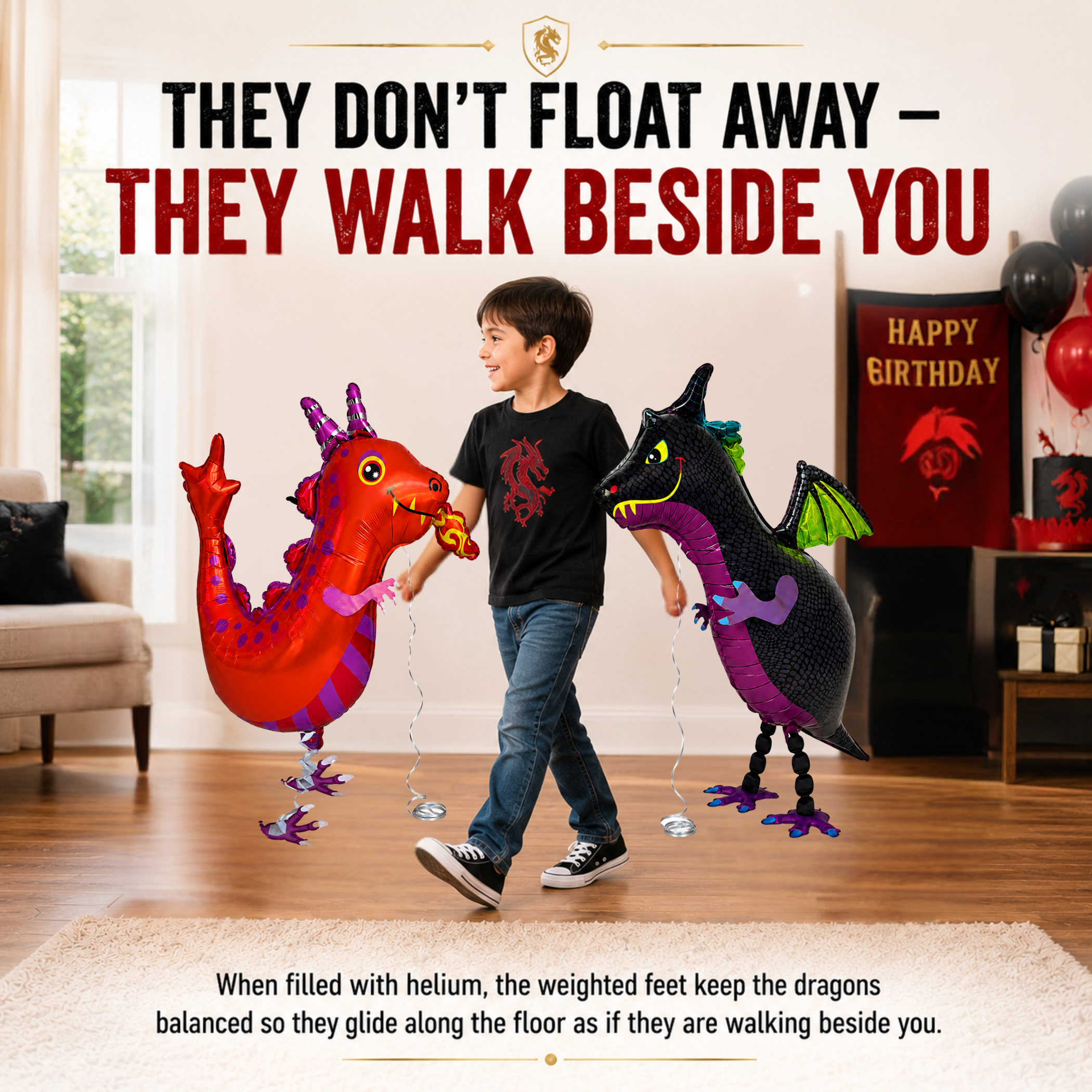 Black and Red Walking Dragon Balloons Set of 2