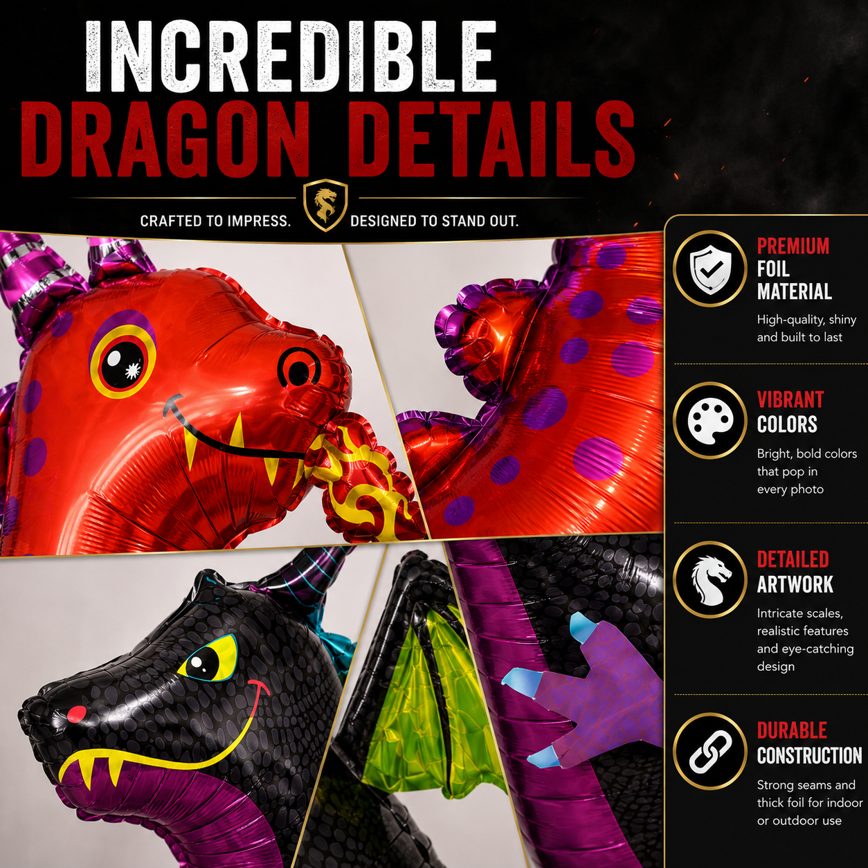 Black and Red Walking Dragon Balloons Set of 2