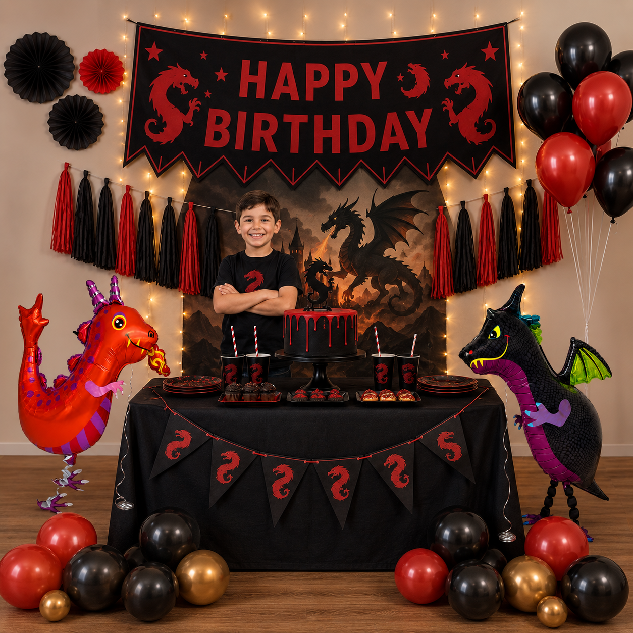 Black and Red Walking Dragon Balloons Set of 2