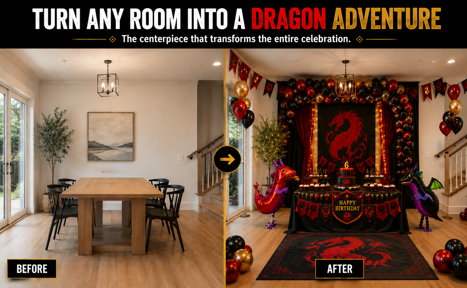 Black and Red Walking Dragon Balloons Set of 2