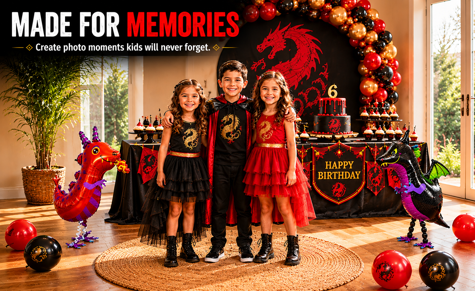 Black and Red Walking Dragon Balloons Set of 2