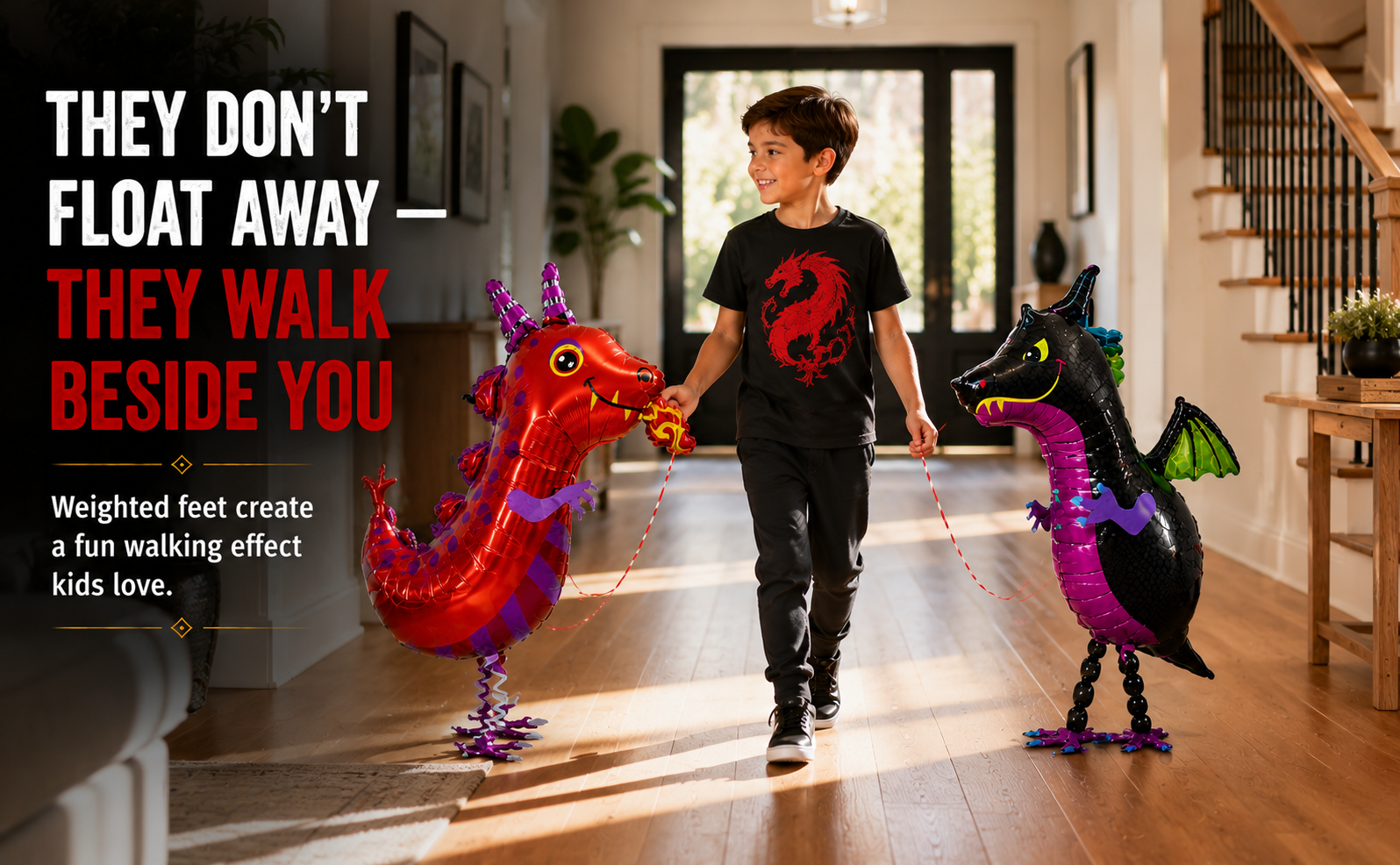 Black and Red Walking Dragon Balloons Set of 2