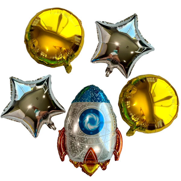 Rocket Ship Space Balloon Set – Outer Space Party Decor (5-Piece Set)