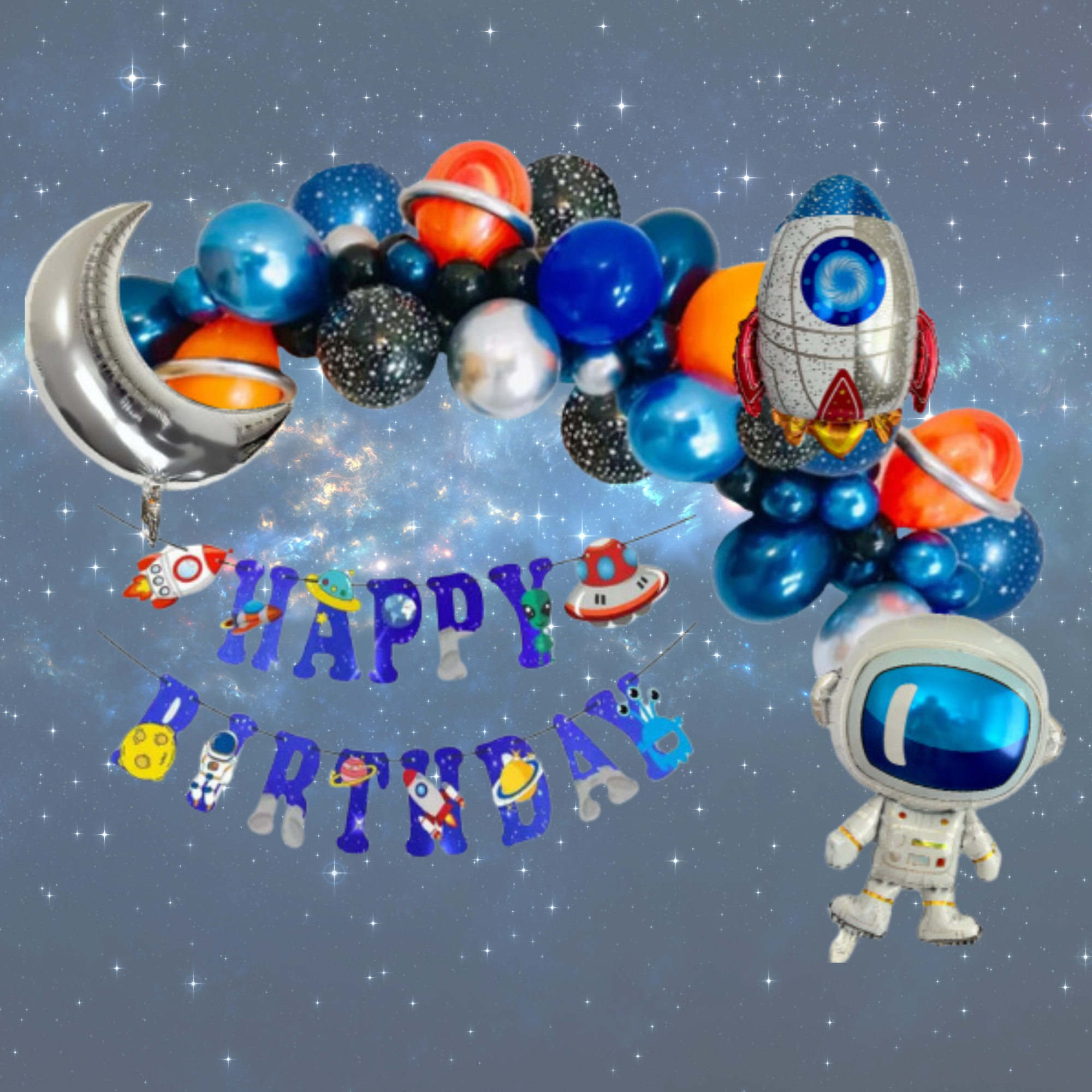 Astronaut Balloon Garland Arch Set – Outer Space Birthday Party Decor
