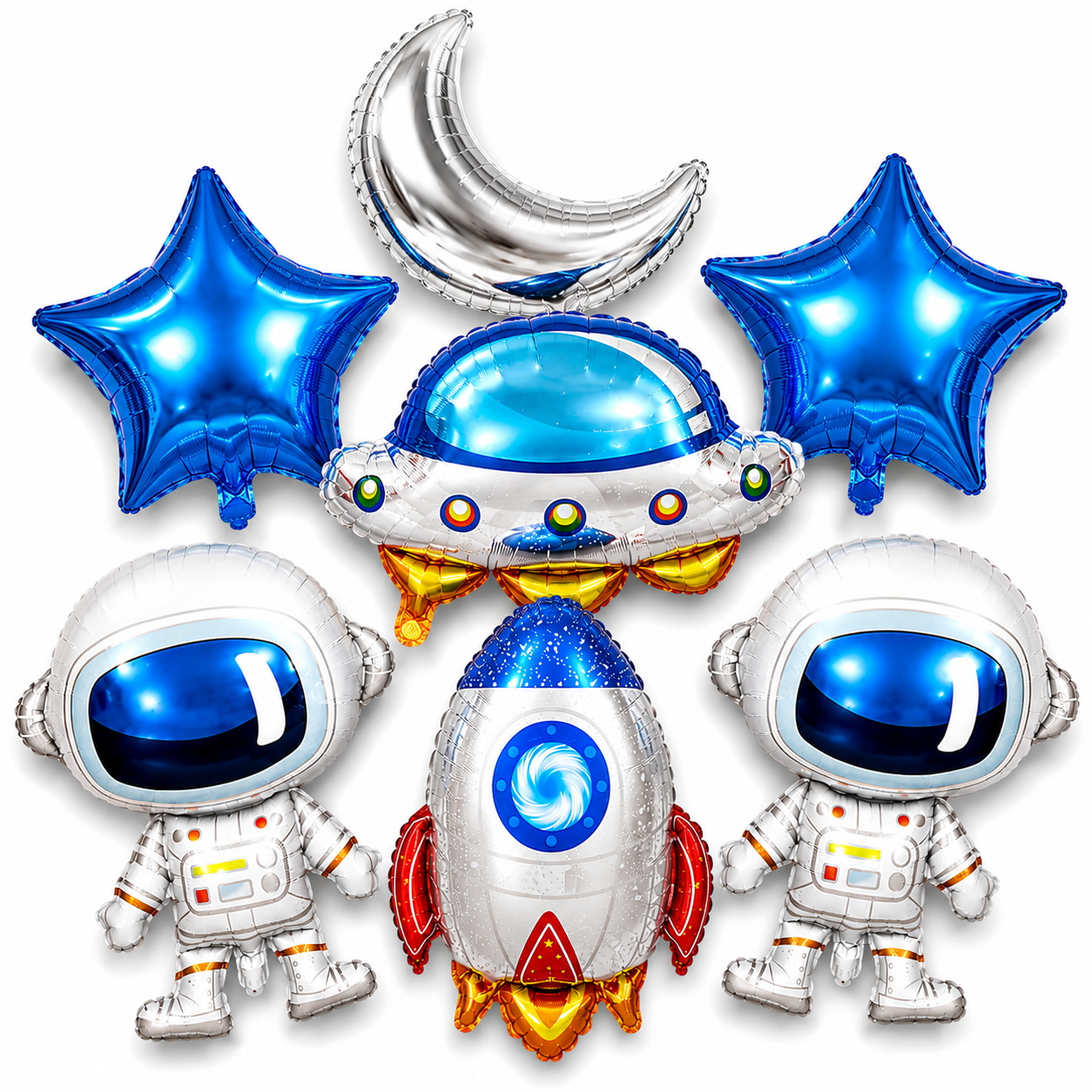 Space Birthday Decorations Balloon Set | Jumbo Astronaut, Rocket, UFO, Moon & Stars