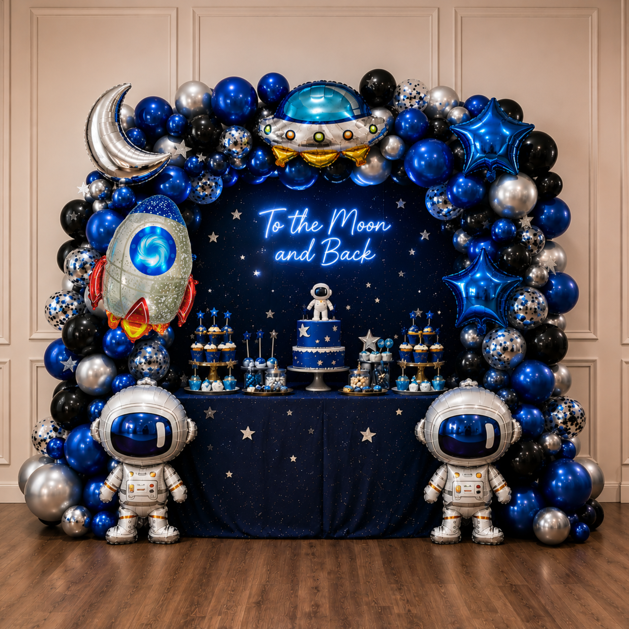 Space Birthday Decorations Balloon Set | Jumbo Astronaut, Rocket, UFO, Moon & Stars