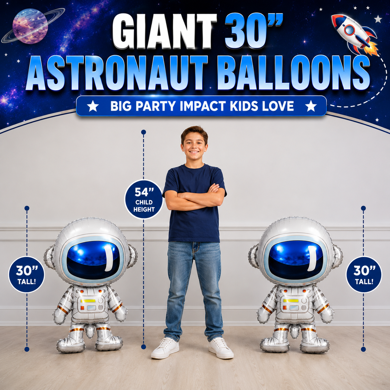 Space Birthday Decorations Balloon Set | Jumbo Astronaut, Rocket, UFO, Moon & Stars