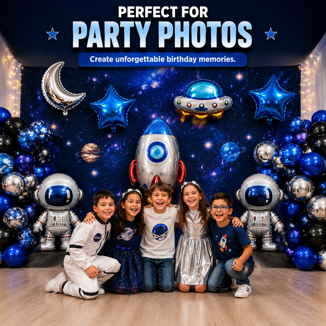 Space Birthday Decorations Balloon Set | Jumbo Astronaut, Rocket, UFO, Moon & Stars