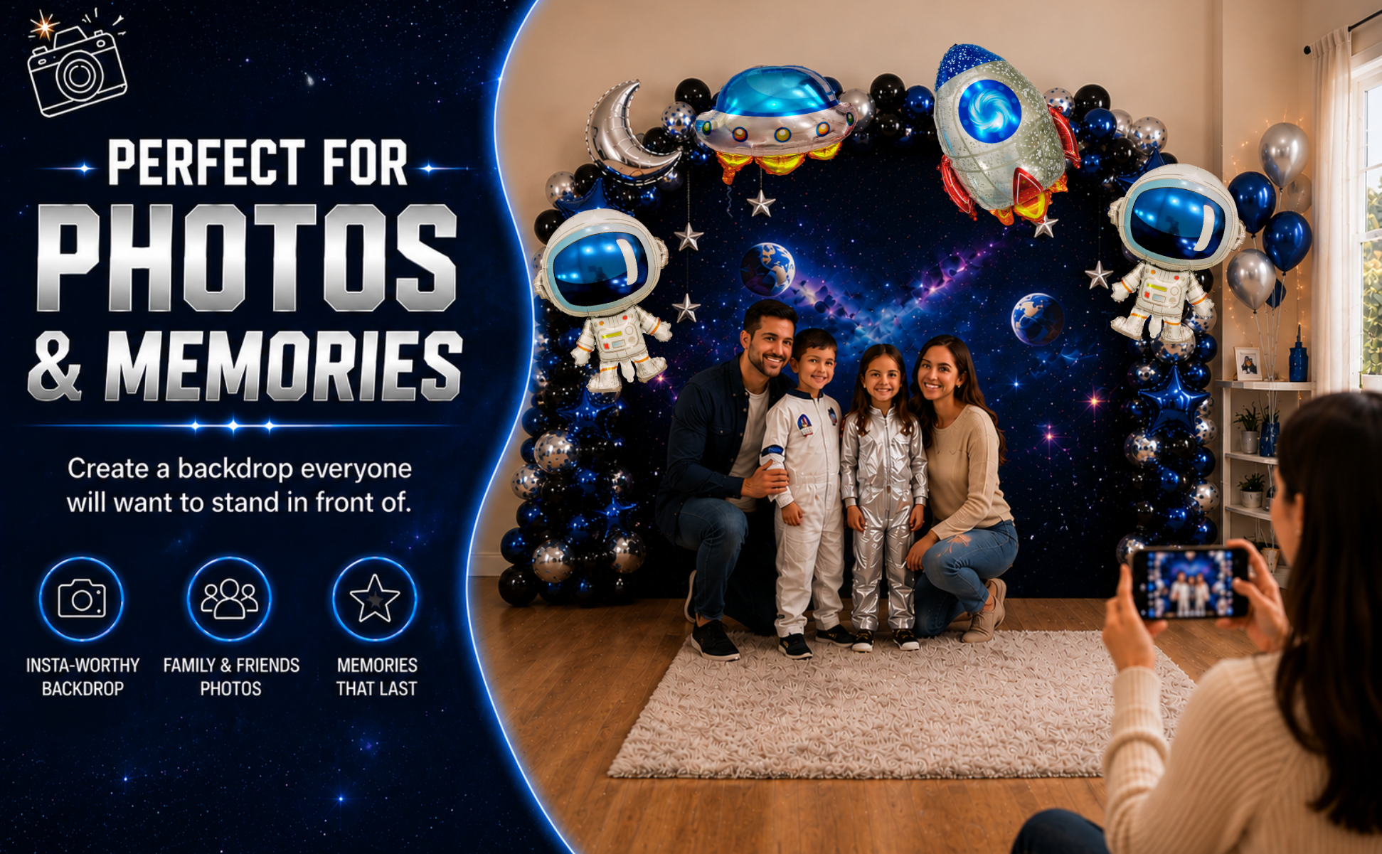 Space Birthday Decorations Balloon Set | Jumbo Astronaut, Rocket, UFO, Moon & Stars