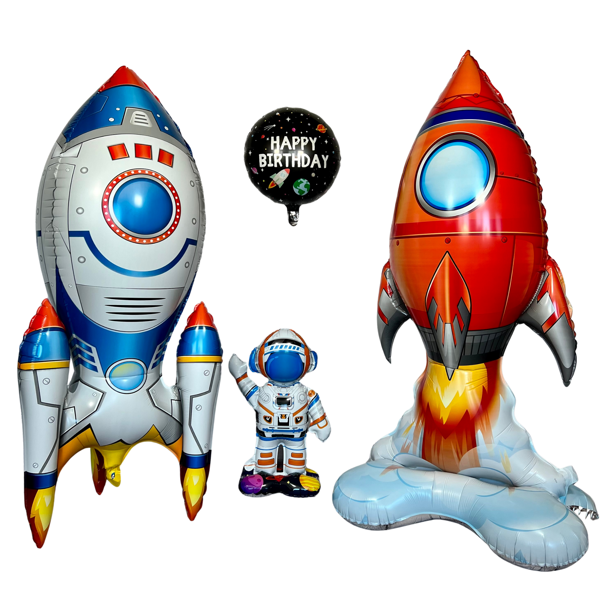 Astronaut & Rocket Ship Balloon Set – Jumbo Outer Space Party Decor (4-Piece Set)