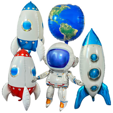 Load image into Gallery viewer, Astronaut and rocket ship space ship outer space Earth planets 5 PC balloon set
