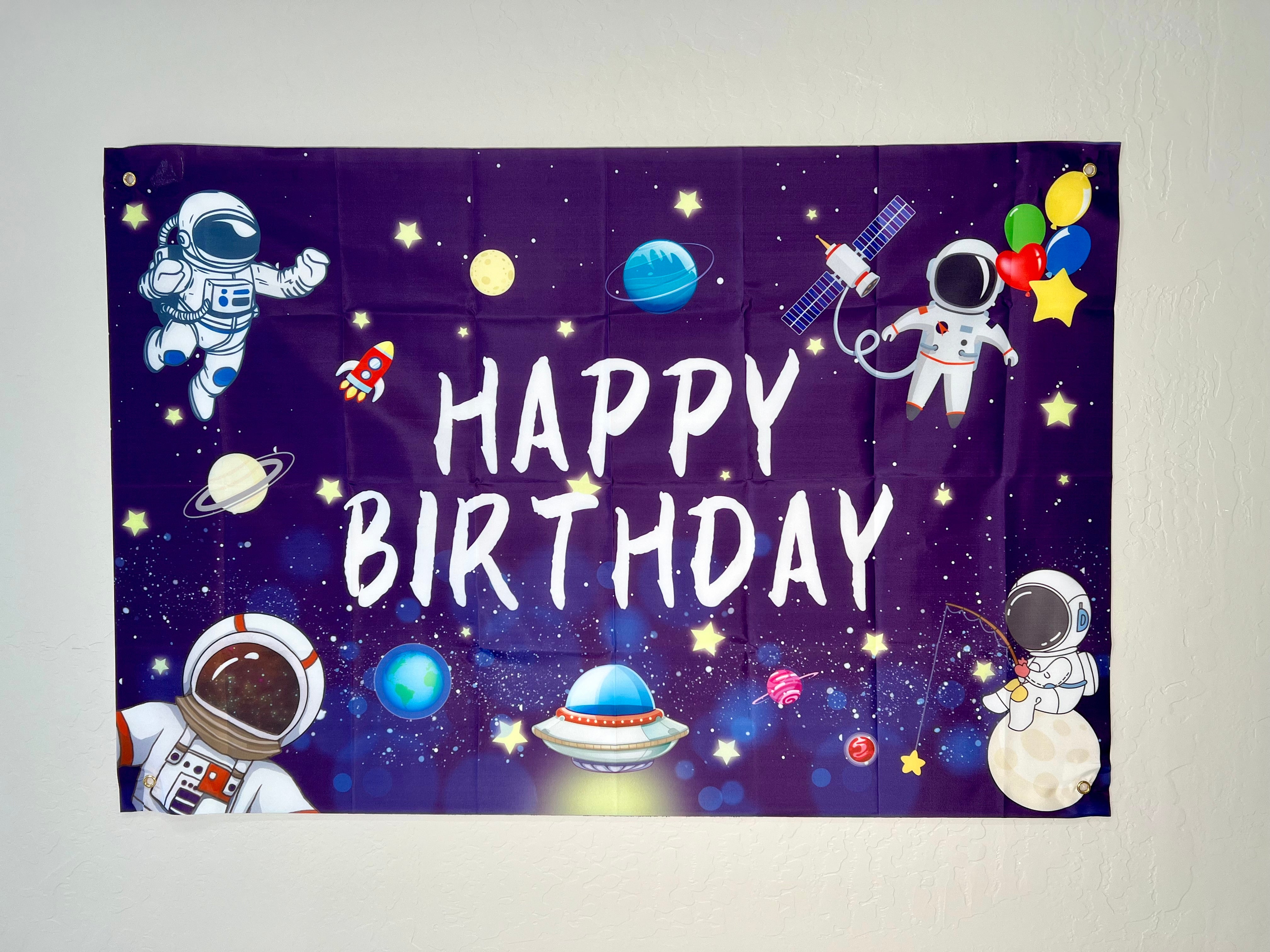 Astronaut Outer Space Photo Backdrop – Kids Birthday Party Vinyl Banner